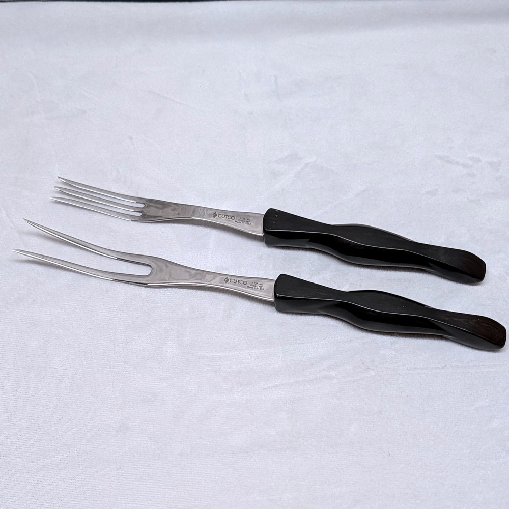 Cutco Serving and Carving Fork Set 2 Piece Stainless Steel Dark Brown Handles